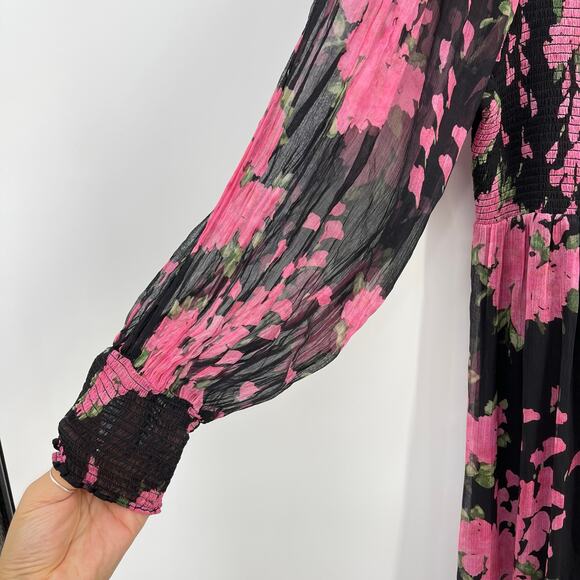 RIXO | Yas Shirred Midi Dress Blossom Pink Floral Chiffon 4XL 18 Plus Size - Picture 9 of 16